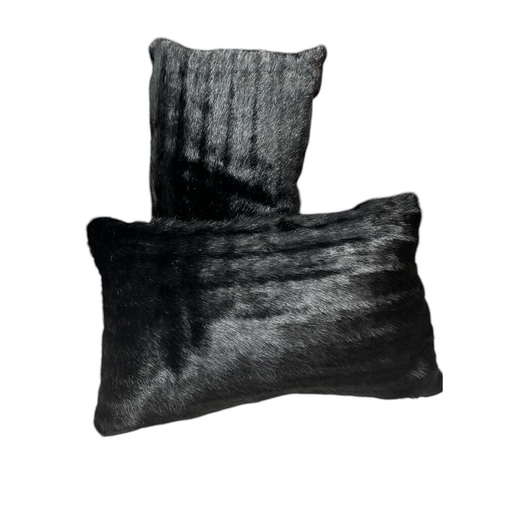 Aviva Stanoff Black Bark Faux Fur Pillow, 12" x 18" Set of 2